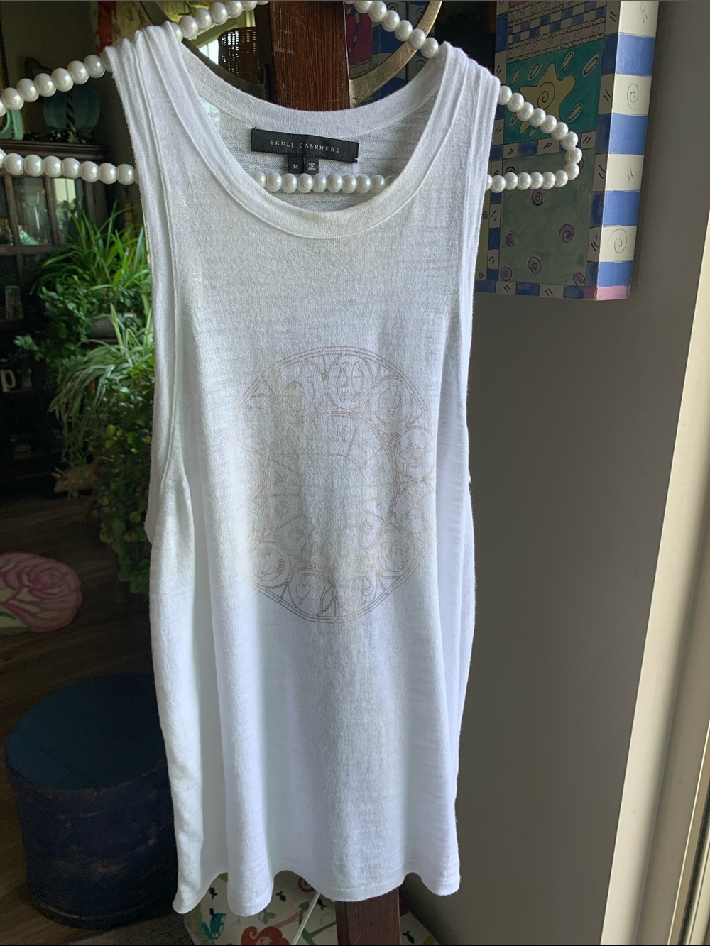 Skull Cashmere Astrology Wheel Perforated Tank Top Size M